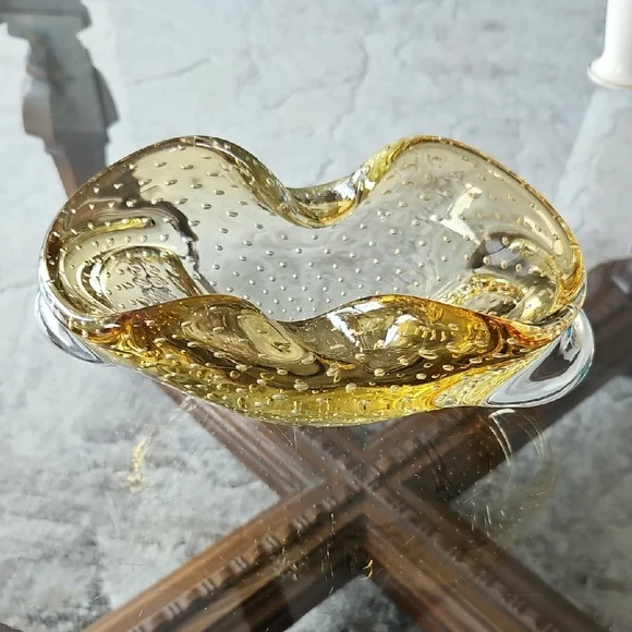 Art Glass Bowl - Luminous Gold - Vintage - Picture 4 of 12